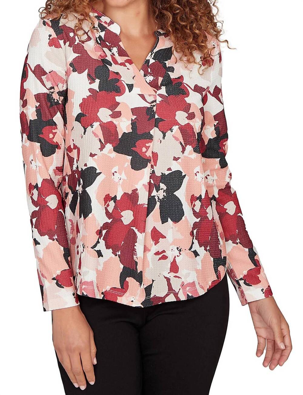 NEW EMALINE long sleeve overlapped v neck top in vanilla multi
